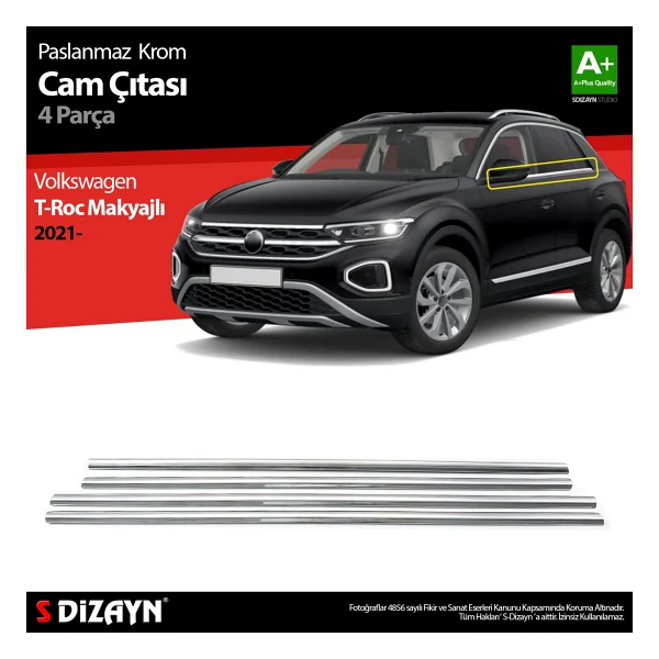 S-Dizayn Vw T-Roc Makyajlı Krom Cam Çıtası 4 Prç. 2021 Üzeri - Görsel 8