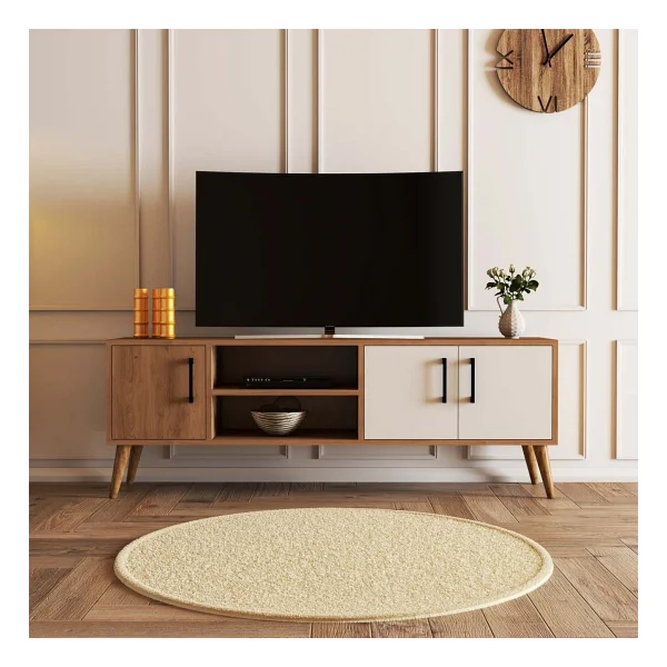 Mezza 1584 Exxen 150 Cm Ahşap Ayaklı TV Ünitesi Meşe-Beyaz - Görsel 3