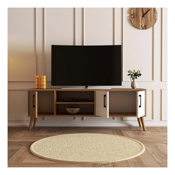 Mezza 1584 Exxen 150 Cm Ahşap Ayaklı TV Ünitesi Meşe-Beyaz - Görsel 4