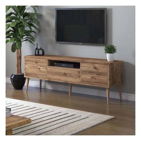 Mbes Mobilya Beyza Ahşap Ayaklı 140 Cm Atlantik Çam TV Sehbası - Görsel 5