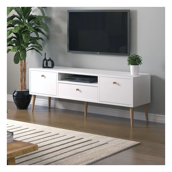 Mbes Mobilya Beyza Ahşap Ayaklı 140 Cm Beyaz TV Sehbası - Görsel 5
