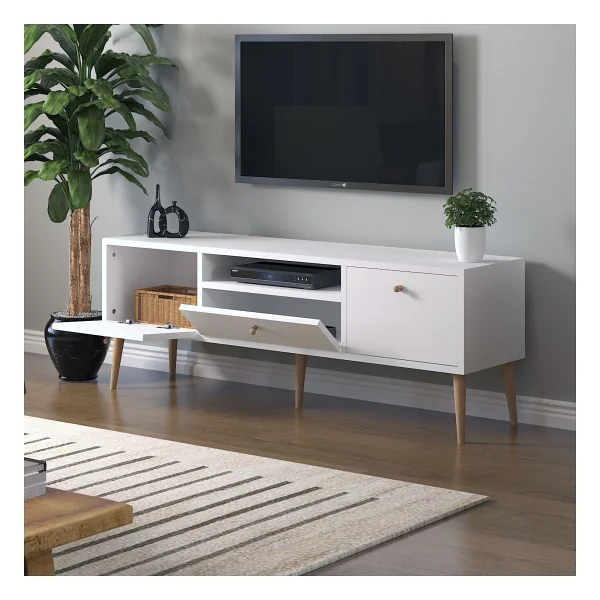 Mbes Mobilya Beyza Ahşap Ayaklı 140 Cm Beyaz TV Sehbası - Görsel 2