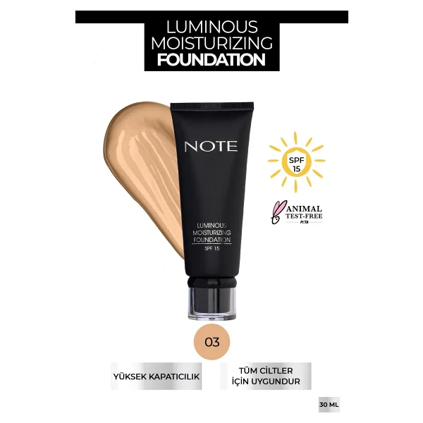 Note Luminous Moisturizing Spf 15 03 Medium Beige 35 Ml Likit Fondöten - Görsel 6