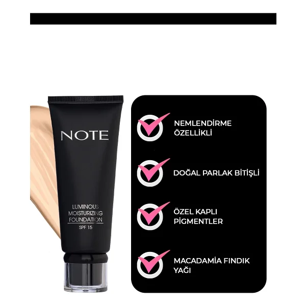 Note Luminous Moisturizing Spf 15 03 Medium Beige 35 Ml Likit Fondöten - Görsel 3