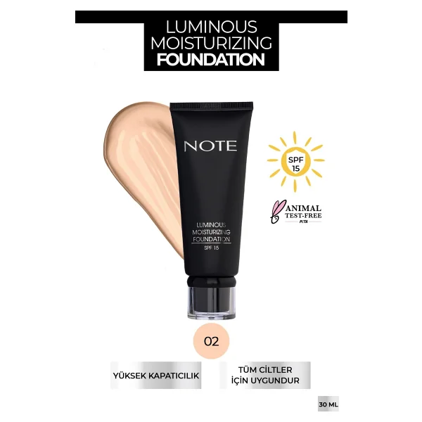 Note Luminous Moisturizing Spf 15 02 Natural Beige 35 Ml Likit Fondöten - Görsel 7