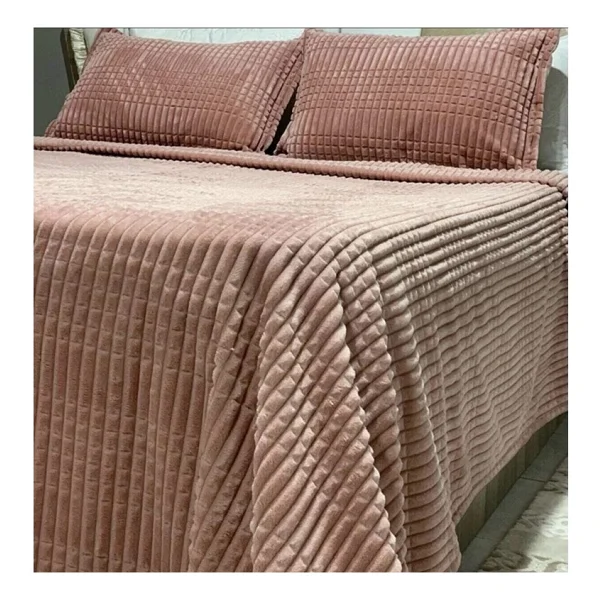 Merinos Modern Line 3 Parça Çift Kişilik Battaniye Seti - 220 X 240 Cm - Bordo - Görsel 4