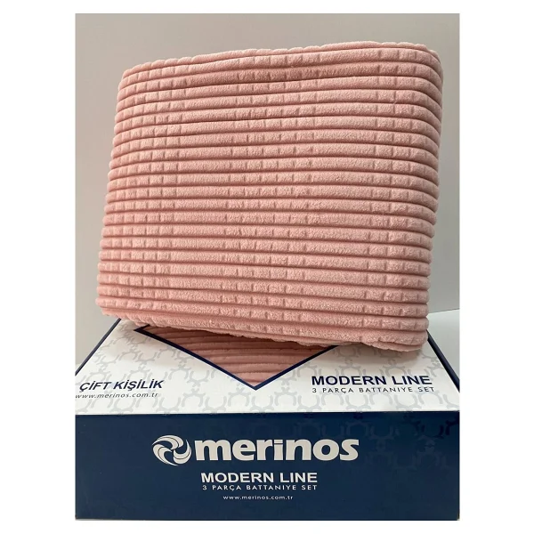 Merinos Modern Line 3 Parça Çift Kişilik Battaniye Seti - 220 X 240 Cm - Bordo - Görsel 5