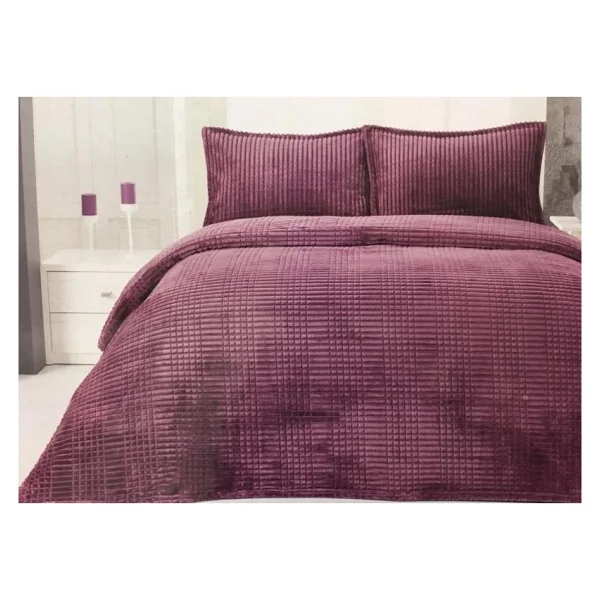 Merinos Modern Line 3 Parça Çift Kişilik Battaniye Seti - 220 X 240 Cm - Bordo - Görsel 3
