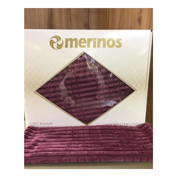 Merinos Modern Line 3 Parça Çift Kişilik Battaniye Seti - 220 X 240 Cm - Bordo - Görsel 2