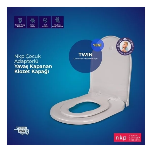 Nkp Twin Çocuk Adaptörlü Yavaş Kapanır Klozet Kapağı 0350 - Görsel 2