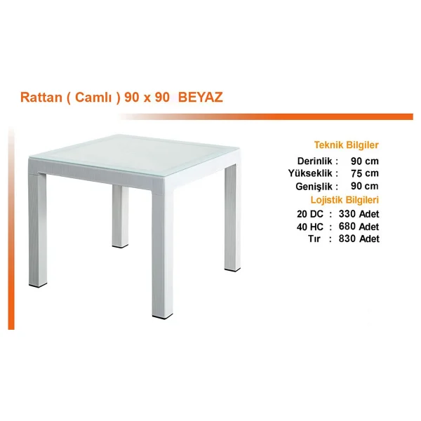 Almina Rattan Masa 90x90 Camlı Beyaz Bahçe Balkon Teras Masası - Görsel 2
