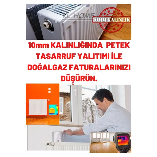 Kl Home Doğalgaz Faturanı Düşür 4 Adet Tasarruf İçin Petek Yalıtım Levhası Radyatör Arkalığı Arkası Levha Ses Isı Yalıtım Malzemesi - 50cmx100cm - Görsel 6