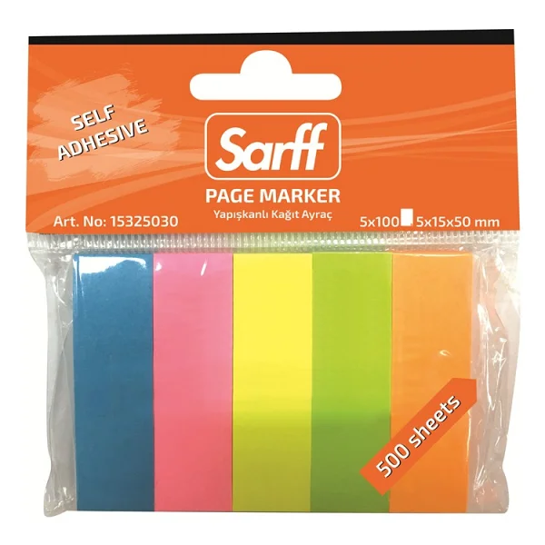 Sarff 5x15x50mm Fosforlu Renkler Kağıt Ayraç 5 Renk 100yp - Görsel 2
