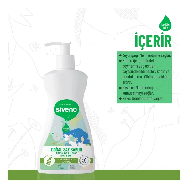 Siveno %100 Doğal Sıvı Kastil Sabun Zeytinyağlı Yoğun Nemlendirici Arındırıcı Bitkisel Vegan 300 ML - Görsel 3