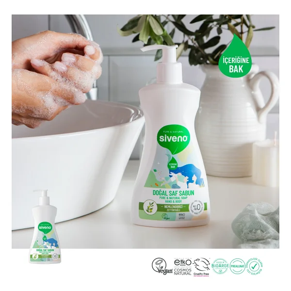 Siveno %100 Doğal Sıvı Kastil Sabun Zeytinyağlı Yoğun Nemlendirici Arındırıcı Bitkisel Vegan 300 ML - Görsel 4