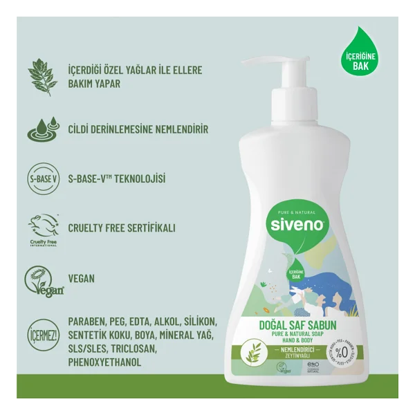 Siveno %100 Doğal Sıvı Kastil Sabun Zeytinyağlı Yoğun Nemlendirici Arındırıcı Bitkisel Vegan 300 ML - Görsel 5