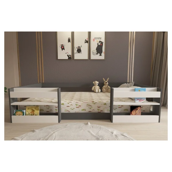 Lullaby Vivian Montessori Kitaplıklı Ve Raflı Çocuk Karyolası Antrasit - 90 X 190 Cm - Görsel 5