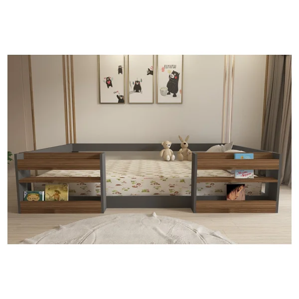 Lullaby Vivian Montessori Kitaplıklı Ve Raflı Çocuk Karyolası Antrasit - 90 X 190 Cm - Görsel 6