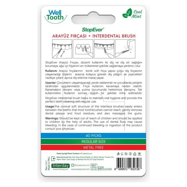 Stopever Well Tooth Cool Mint 40'lı Arayüz Fırçası - Görsel 3