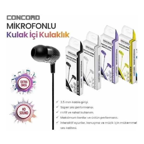 Concord E1 Kablolu Mikrofonlu Kulak İçi Kulaklık - Görsel 2