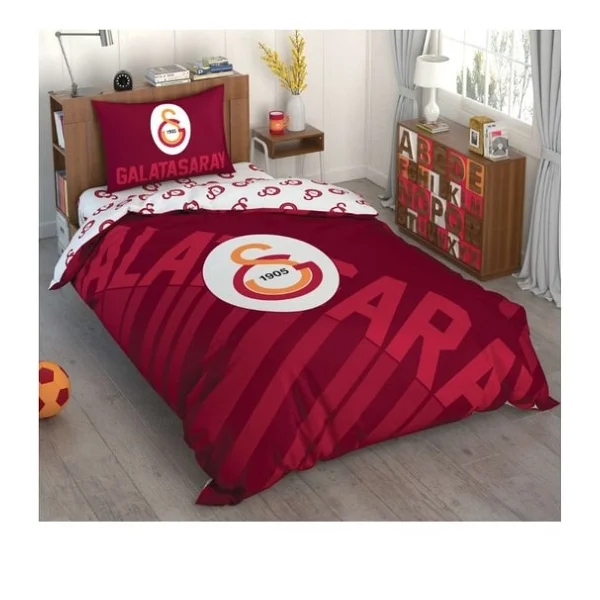 Taç Galatasaray Kırmızı Logo Tek Kişilik Lisanslı Nevresim Takımı - Görsel 2
