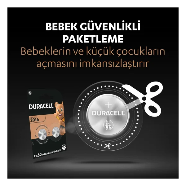 Duracell Dl/Cr 2016 Lityum Düğme Pil 3 Volt 2'li Paket - Görsel 4