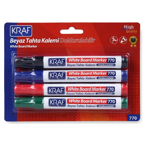 Kraf 770 Doldurulabilir Beyaz Tahta Kalemi 4'lü Set (Siyah-Kırmızı-Mavi-Yeşil) - Görsel 3