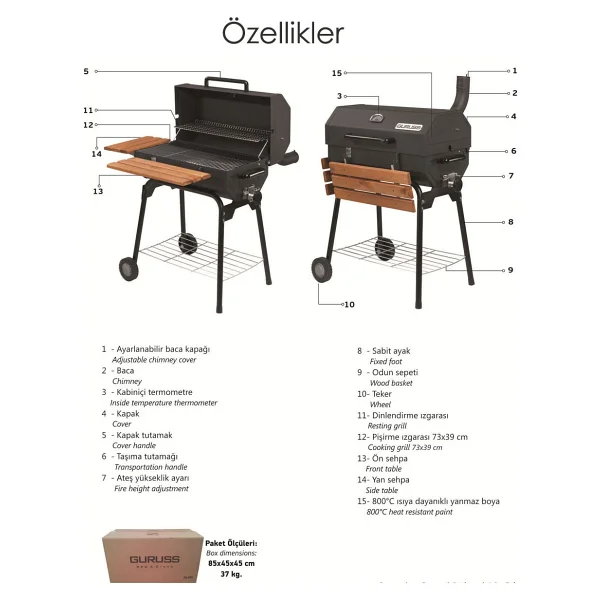 Guruss Cg-075 Tam Set Kırmızı Kömürlü Barbekü Mangal - Görsel 3