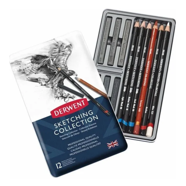 Derwent Sketching Collection Metal Kutu 12'li Çizim Seti - Görsel 2