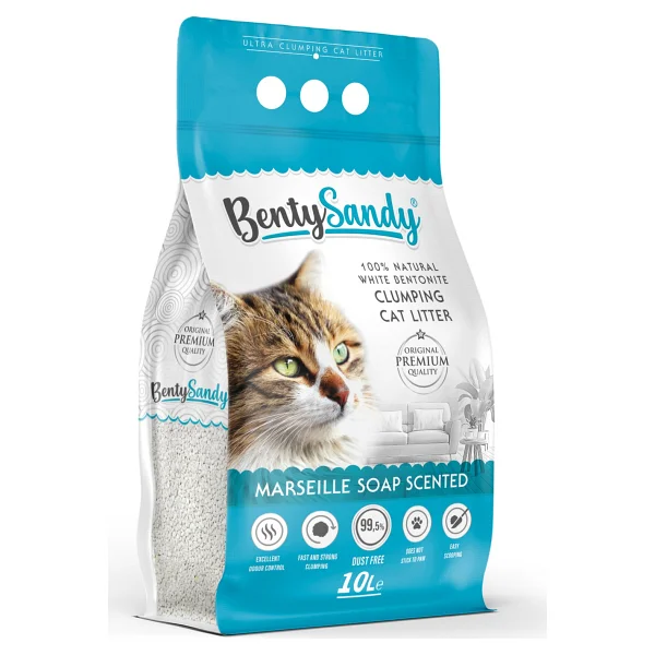 Bentysandy Marsilya Sabunu Kokulu 10 Lt İnce Taneli Bentonit Kedi Kumu - Görsel 2