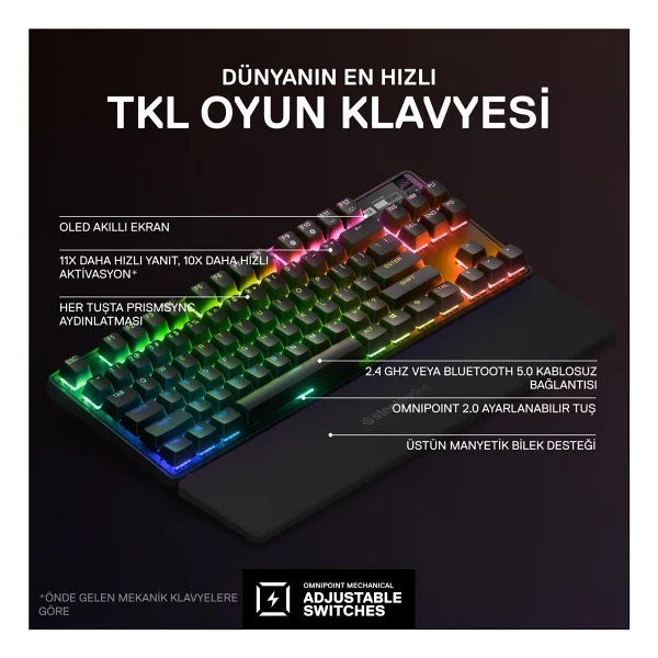 Steelseries Apex Pro Tkl RGB 2023 Omnipoint Switch Kablolu/Kablosuz Mekanik Oyuncu Klavyesi - Görsel 2