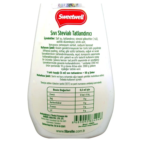 Sweetwell Stevia Sıvı Tatlandırıcı Sıfır Kalori 6 X 200 Ml - 1,2 Kg - Görsel 3