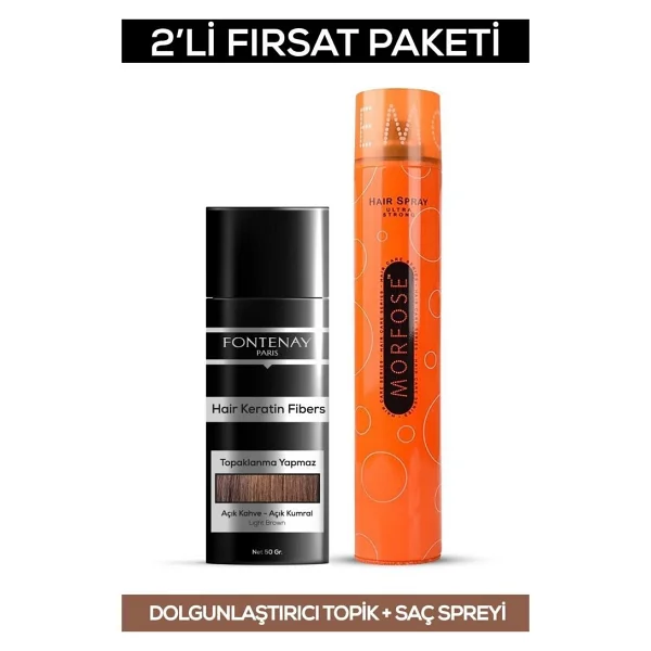 Fontenay Keratin Fibers Açık Kahve Topik Saç Tozu 50gr + Saç Spreyi 400ml 2'li Set 2 - Görsel 5