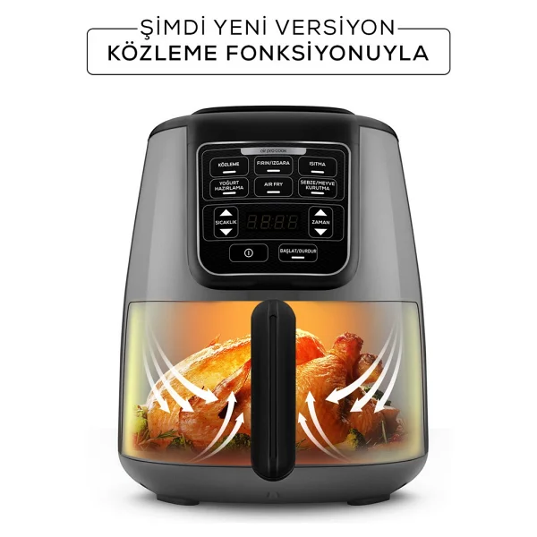 Karaca Air Pro Cook Köz XL Airfryer 4 Lt Yağsız Space Gray Black Fritöz - Görsel 7
