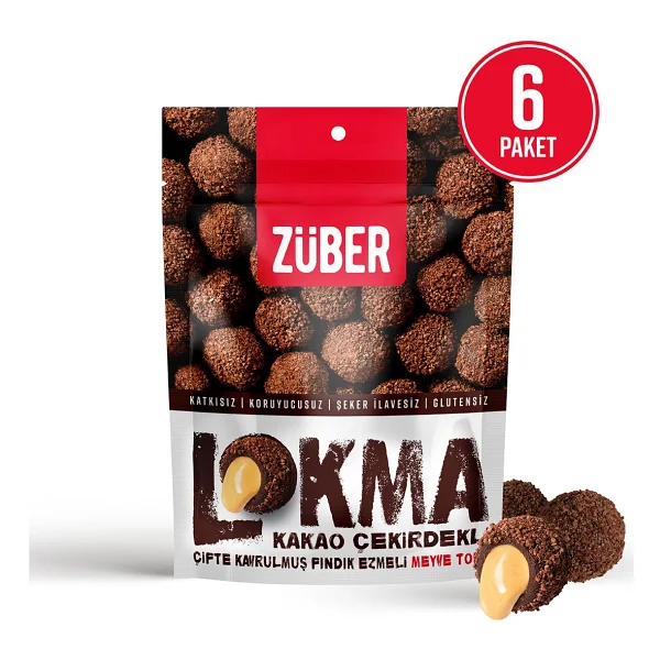 Züber Lokma Kakao Çekirdeği Kaplı 96 Gr 6'lı Paket Fındık Ezmeli Meyve Topu - Görsel 2