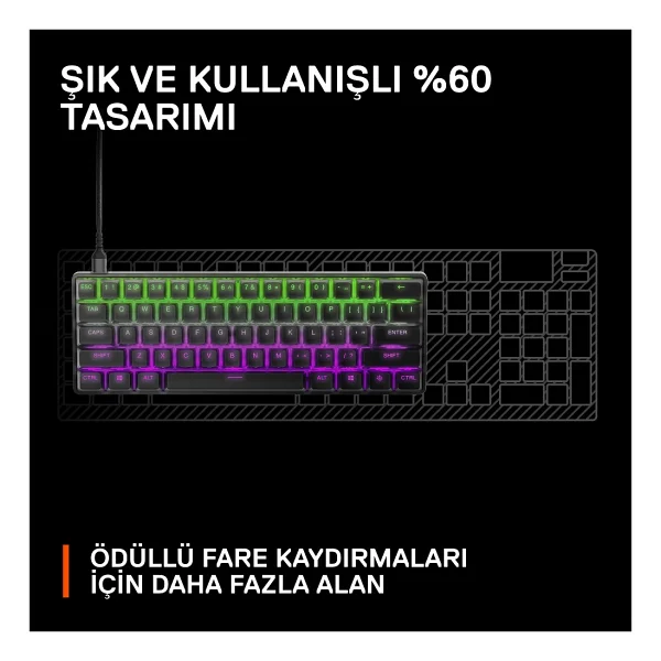 Steelseries Apex Pro Mini RGB %60 Tkl Omnipoint Switch Kablolu Mekanik Oyuncu Klavyesi - Görsel 6