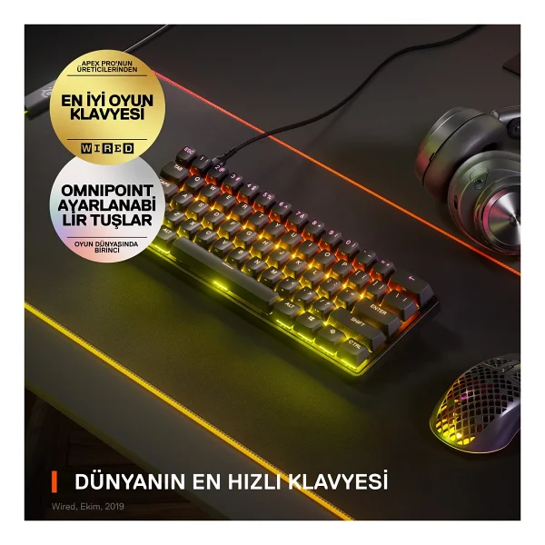 Steelseries Apex Pro Mini RGB %60 Tkl Omnipoint Switch Kablolu Mekanik Oyuncu Klavyesi - Görsel 2