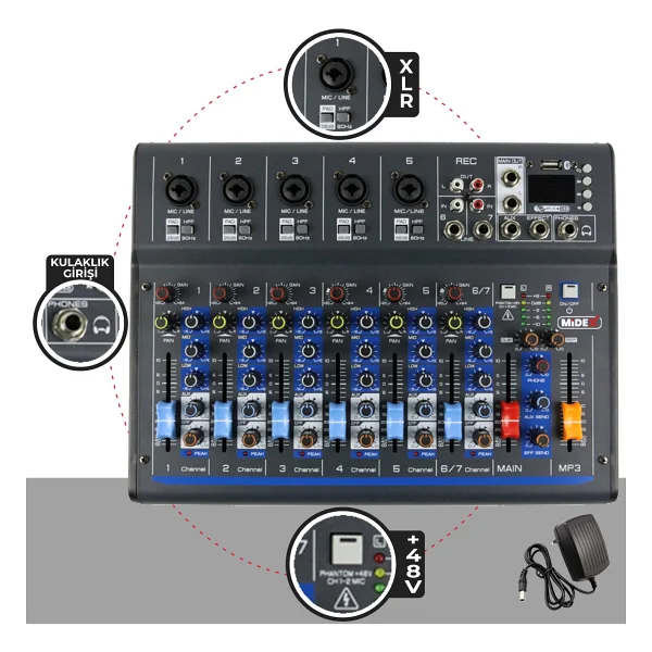Midex Mdx-07fxu 7 Kanal Ses Mikseri - Görsel 5