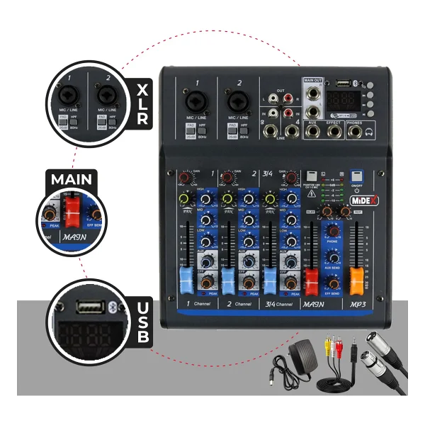 Midex Mdx-45s 4 Kanal Ses Kartlı Ses Mikseri - Görsel 6