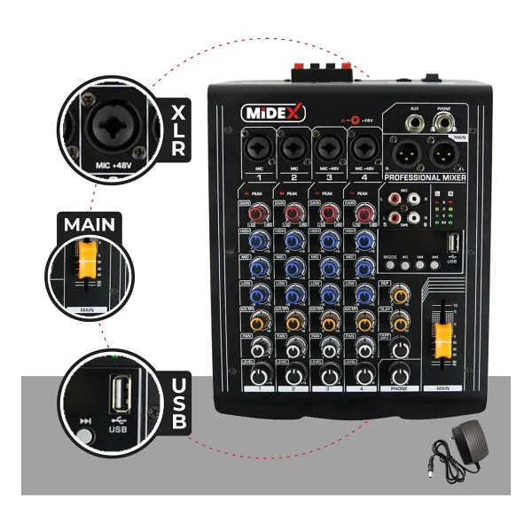 Midex MP-400 2x200 W 4 Kanal Power Mikser - Görsel 6