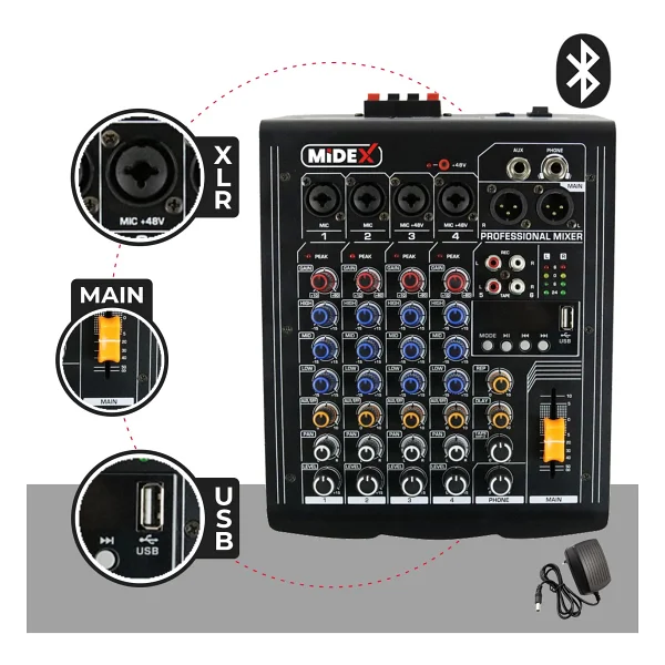 Midex MP-400 2x200 W 4 Kanal Power Mikser - Görsel 7