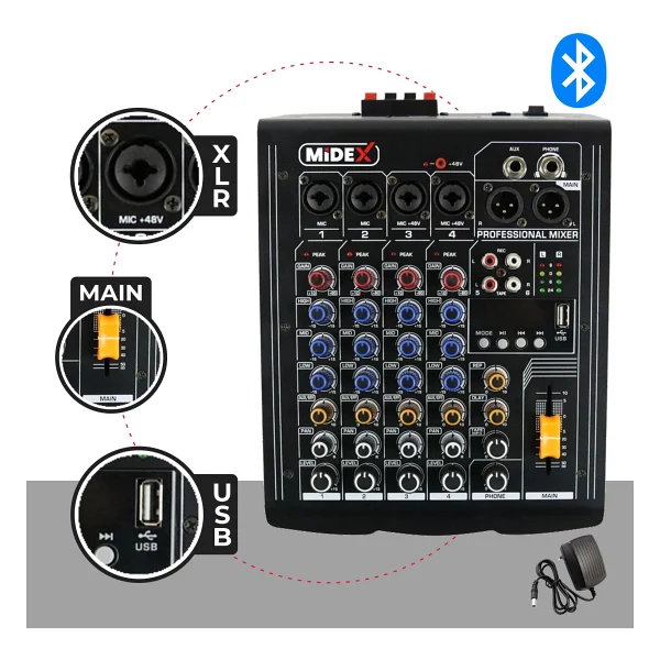 Midex MP-400 2x200 W 4 Kanal Power Mikser - Görsel 8