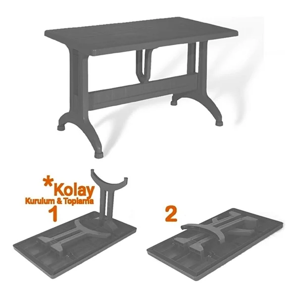Almina Plastik Masa 70x120 Katlanır Plastik Ayaklı Bahçe Balkon Ve Teras Masası - Kahverengi - Görsel 6
