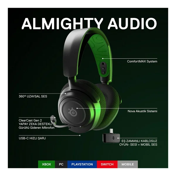 Steelseries Arctis Nova 7x Siyah Kablolu/Kablosuz Kulak Üstü Oyuncu Kulaklığı - Görsel 2