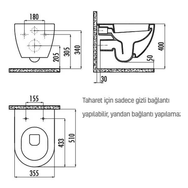 Creavit Free Fe320 Kapak Hariç Asma Klozet - Görsel 2