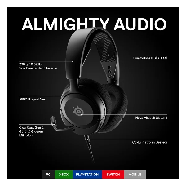Steelseries Arctis Nova 1 Kablolu Kulak Üstü Oyuncu Kulaklığı - Görsel 2