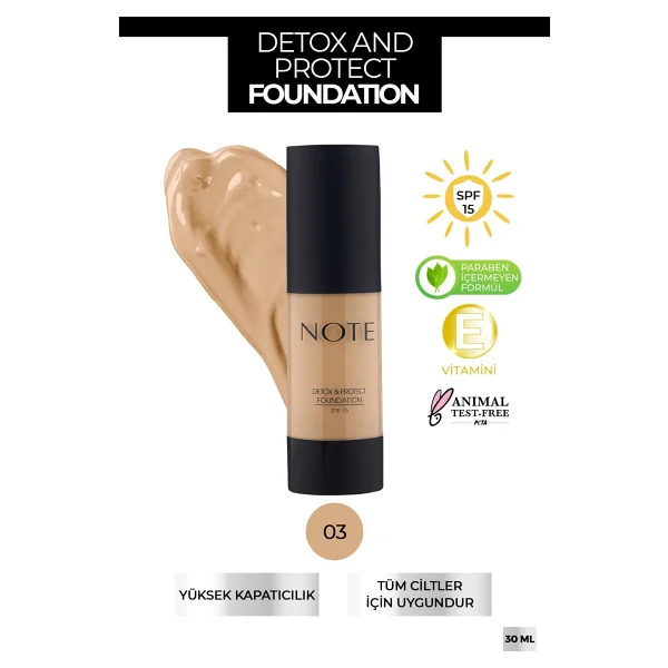 Note Detox & Protect Spf 15 03 Medium Beige 30 Ml Likit Fondöten - Görsel 3