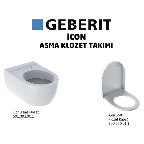 Geberit Icon Asma Klozet 53 Cm (Gizli Montaj) - Icon Soft Klozet Kapak, Beyaz 501.003.00.1-500.670.01.1 - Görsel 7