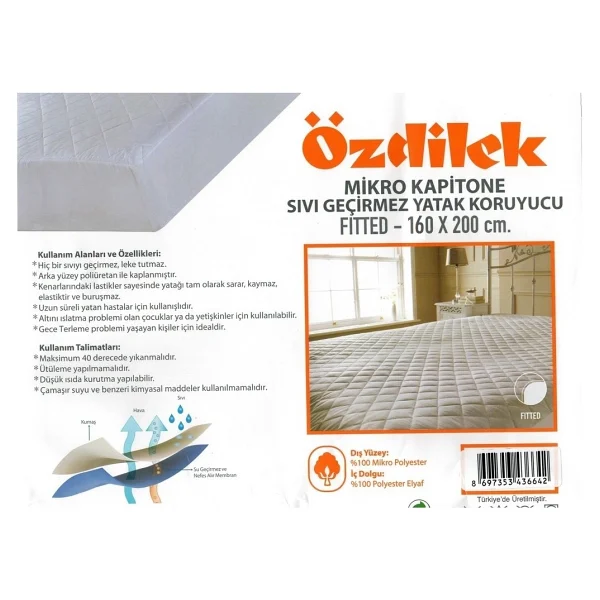 Özdilek Mikro Kapitone Çift Kişilik Sıvı Geçirmez Alez160x200 - 160 X 200 Cm - Beyaz - Görsel 2