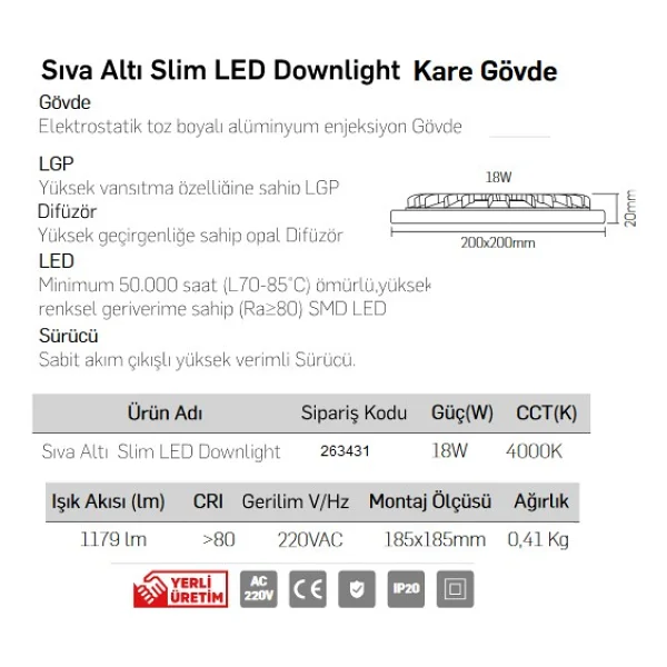Lamptıme 263431 LED Panel Slim Kare Spot 18 W 4000k Ilık Beyaz Işık Siyah Gövde - Görsel 2